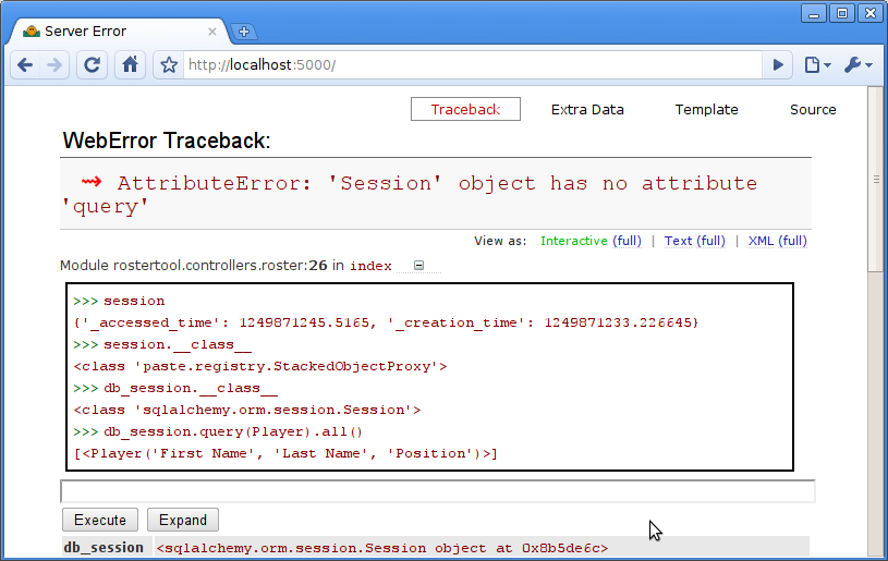 Inspecting the application stack